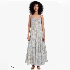 Free People Floral Maxi Dress in Blue and Cream